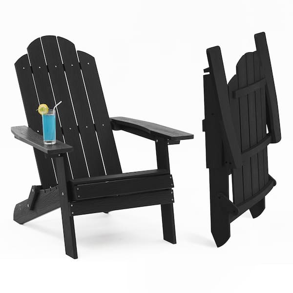 Mximu Black Plastic Outdoor Patio Folding Adirondack Chair