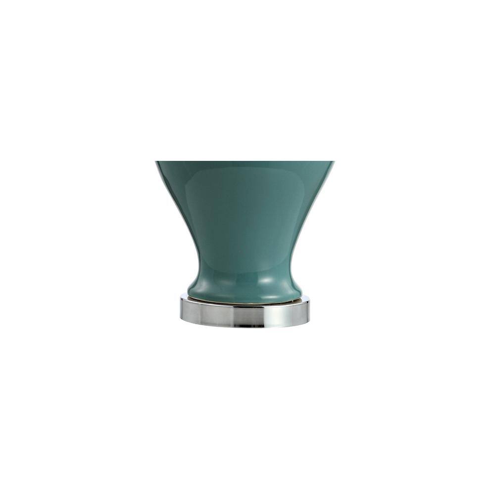 Jade Green Ceramic and Iron 22" Table Lamp Set with Linen Shade