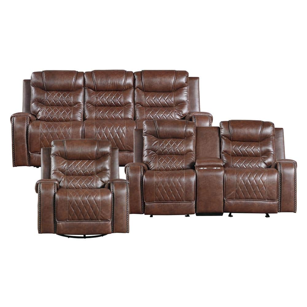 Bergen 86.5 in. W Straight Arm Faux Leather Rectangle 3-Piece Manual Reclin