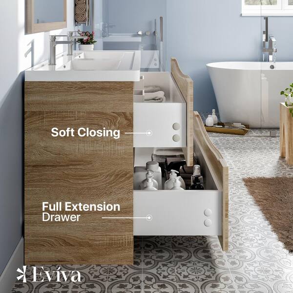 Eviva Smiley 48 in. W x 18 in. D x 32.5 in. H Freestanding Bath Vanity in White Oak with White Acrylic Top