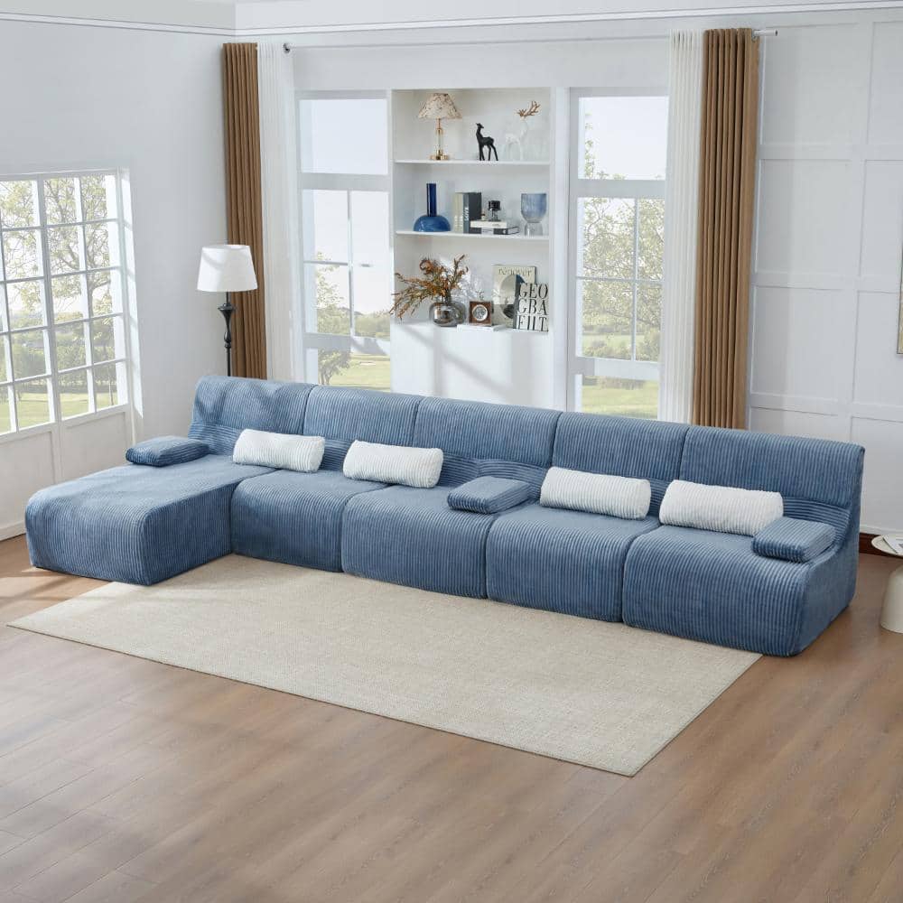 161.8 in. W Compressed Corduroy Sectional L-shaped Sofa with Backrest in Blue price history on PriceWatchPro