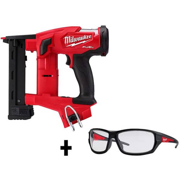M18 FUEL 1/4 in. 18-Volt 18-Gauge Lithium-Ion Brushless Narrow Crown Stapler and Clear Performance Safety Glasses