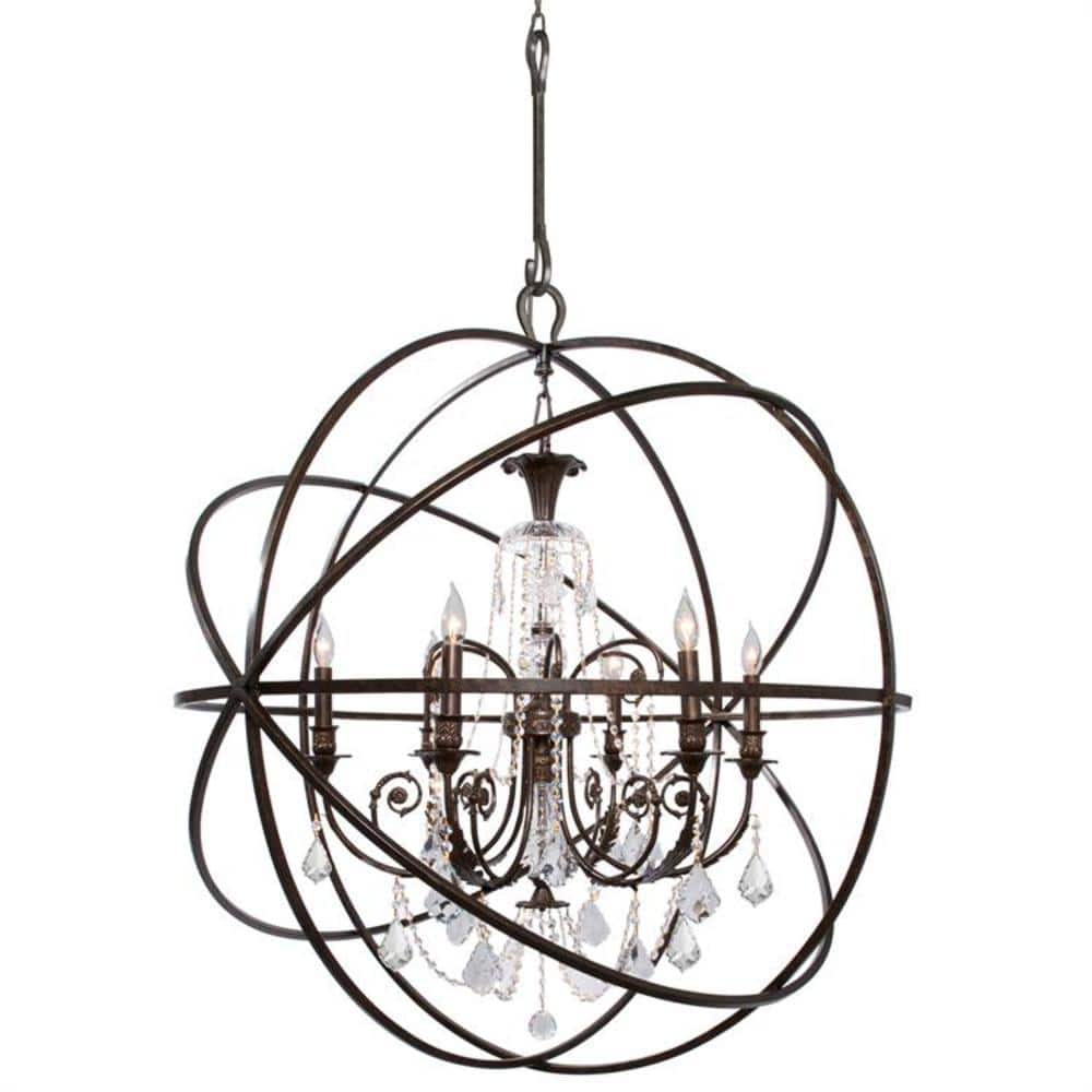 English Bronze Sculptural Sphere Chandelier with Crystal Accents
