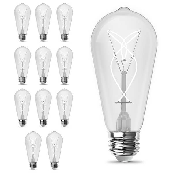 Feit Electric 60-Watt Equivalent ST19 Dimmable Knot White Thin Filament Clear Glass E26 Vintage Edison LED Light Bulb 2100K (12-Pack)