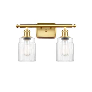 Hadley 16 in. 2-Light Satin Gold Vanity Light with Clear Glass Shade