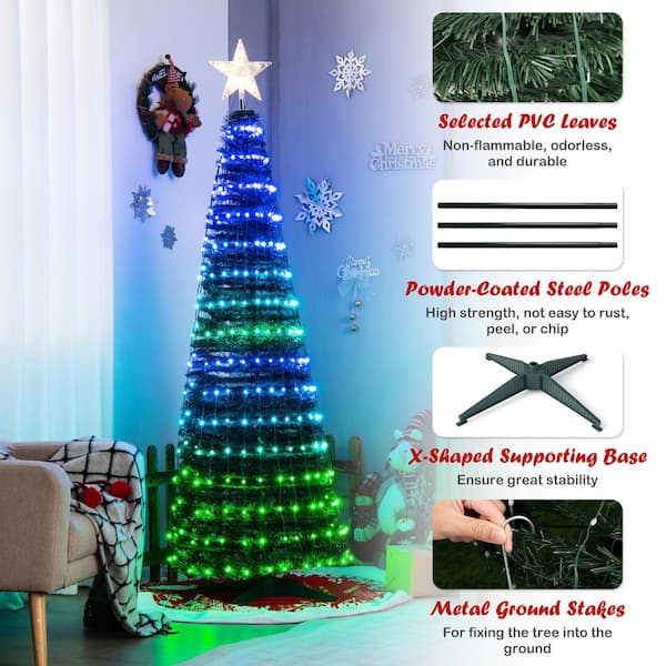 Pre-Lit Pop-Up Christmas Tree Plug-in LED Warmwhite 210cm (32 functions)  UT-050-7 green