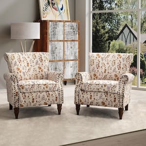 Auria Yellow Polyester Arm Chair with Nailhead Trim (Set of 2)