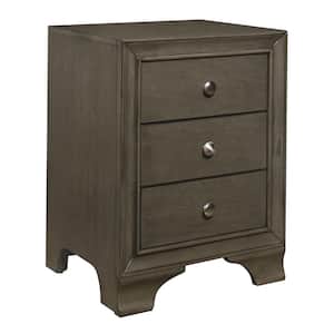 19 in. Gray and Chrome 3-Drawers Wooden Nightstand