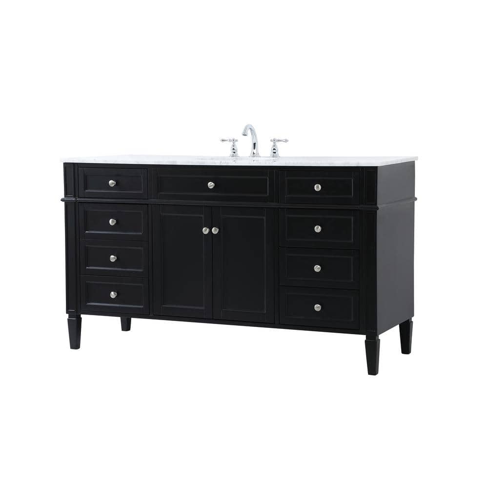 Park Avenue 60" Black Solid Wood Marble Single Bathroom Vanity