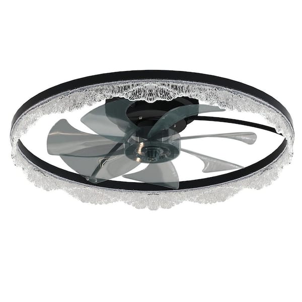 24 in. Flush Mount Low Profile Ceiling Fan with Lights, Smart App Remote Control, Integrated LED, Black