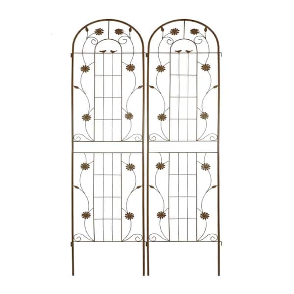 Daisy Bird 86.7 in. Metal Arched Panel Trellis, Brown Garden Screen Trellis(2-Pack)