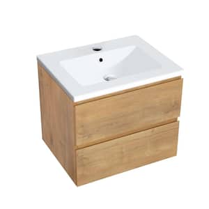 18 in.W x 19 in. H x 23 in. D Bath Vanity in Oak with MDF Cabinet Vanity Top in White with White Basin