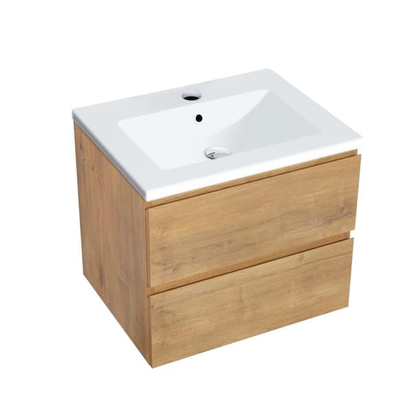 Tahanbath 18 in.W x 19 in. H x 23 in. D Bath Vanity in Oak with MDF Cabinet Vanity Top in White with White Basin