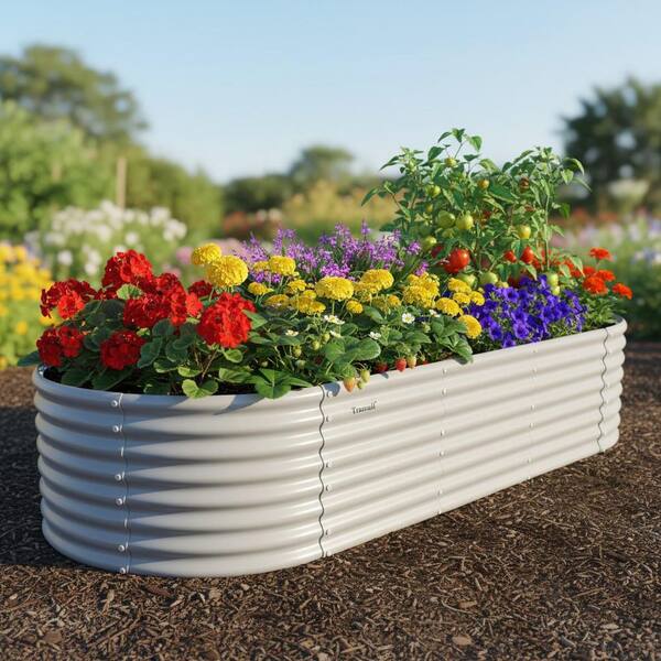 Light Grey 96 in. x 36 in. x 24 in. Oval Galvanized Steel Raised