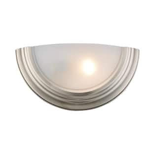 Ray 1-Light Brushed Nickel Indoor Wall Sconce Light Fixture with Frosted Glass