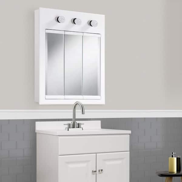Design House Concord 24 In W White 3, 24 Inch Medicine Cabinet With Lights