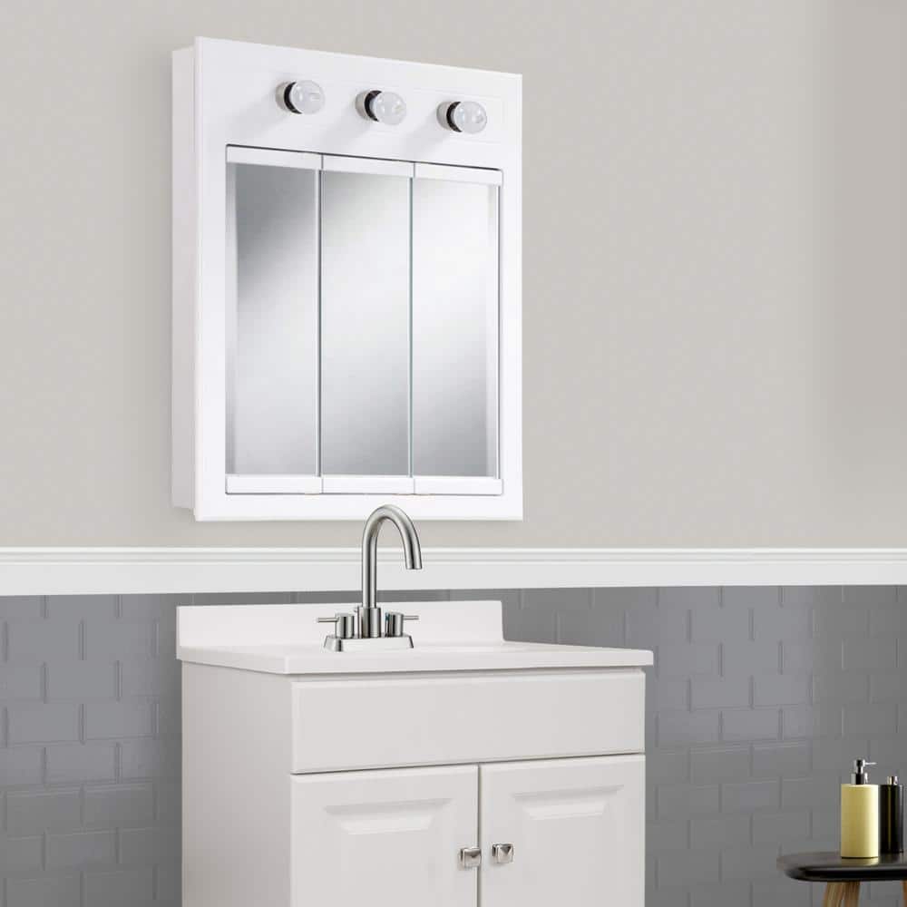 Concord 24 in. W White 3-Light Tri-View Surface-Mount Bathroom Medicine Cabinet Mirror price history on PriceWatchPro