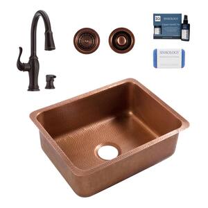 Orwell 23 in. Undermount Single Bowl 16 Gauge Antique Copper Kitchen Sink with Maren Bronze Faucet Kit