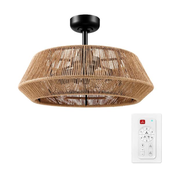 Globe Electric Savannah 25 in. Indoor Matte Black with Brown Rattan Ceiling Fandelier