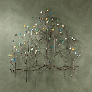 32.5 in.x 32 in. Metal Gemstone Forest Wall Sculpture