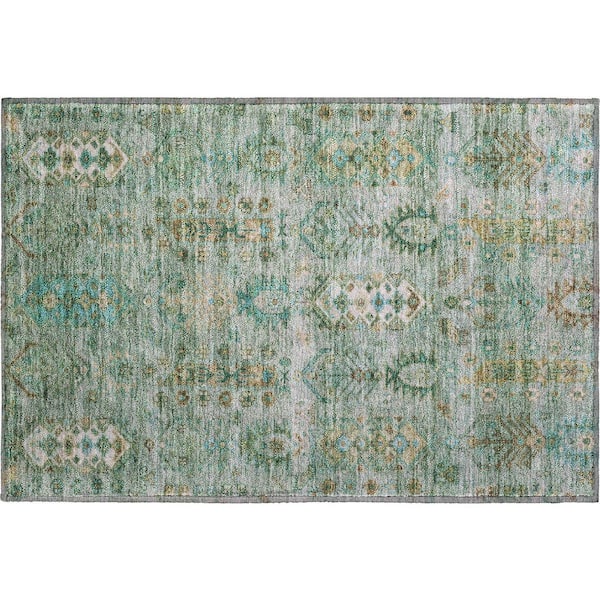 Mayfield Premium Machine Washable Abstract AMF2047 Sage 2 ft. x 3 ft. Accent Rug