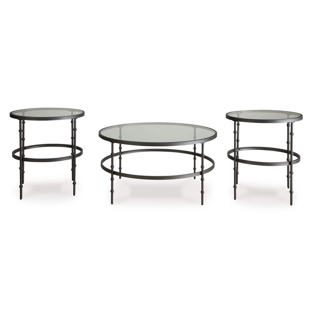 Kellyco Black Round Glass-Top Table Set