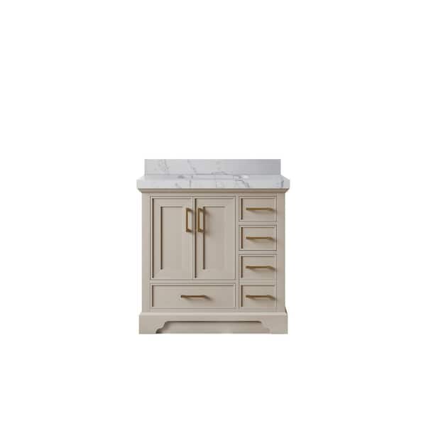 Willow Collections Charlotte 36 in. Single Sink Freestanding Fine Grain Bath Vanity with Venatino Qt. Top Unassembled