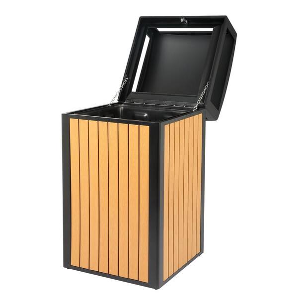 Covered 40 Gallon Cedar Outdoor Trash Can with Slatted Recycled Plastic  Panels