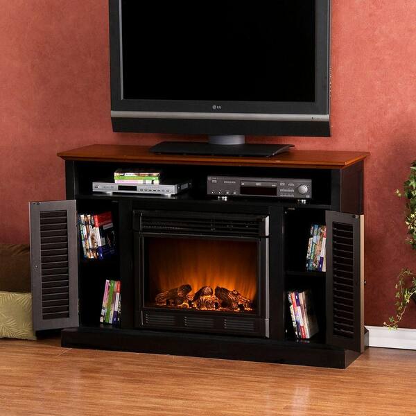 Southern Enterprises Antebellum 48 in. Media Console Electric Fireplace in Black/Walnut