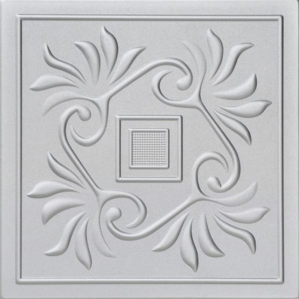 A La Maison Ceilings Cockatoos Silver 1.6 ft. x 1.6 ft. Decorative Foam Glue Up Ceiling Tile (21.6 sq. ft./case)
