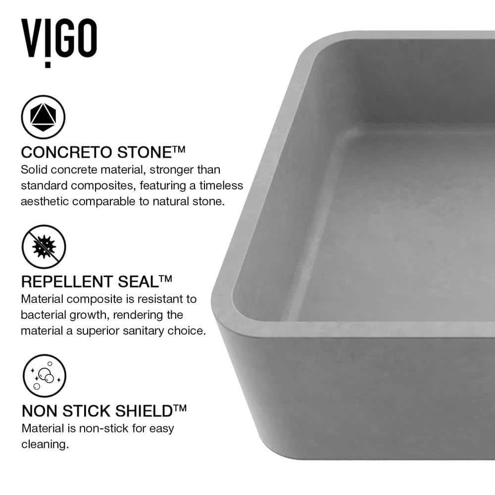 Gray Concrete Rectangular Above-Counter Vessel Sink