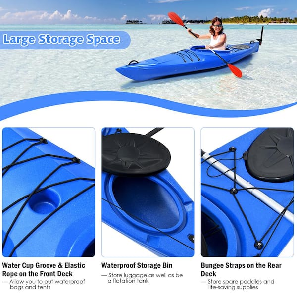 Costway 11.9 ft. Blue Single Sit-In Kayak Single Fishing Kayak Boat with  Paddle and Detachable Rudder SP37772BL - The Home Depot