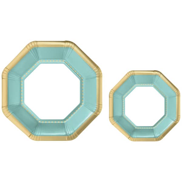 Amscan 10.25 in. and 7.5 in. Octagonal Robin's Egg Blue Premium Plates Multipack (40-Piece)
