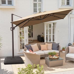 driscol tan patio umbrella Domi Cantilever Wood Grain- Round Beige / 12ft Inspired by the packable nature of 1800s campaign ABCCANOPY Patio Umbrellas 3 Tiers