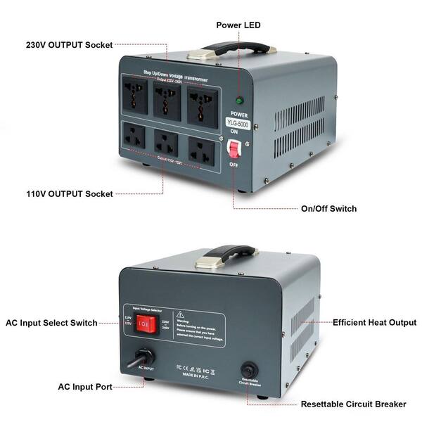 Adrinfly 5000W Voltage Transformer Converter Grey Circuit Breaker