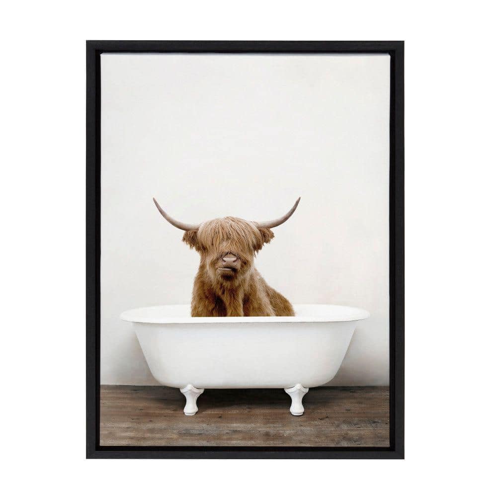 Highland Cow in Tub Framed Canvas Wall Art