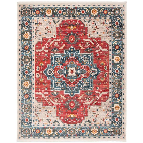 Vintage Persian 8 ft. x 10 ft. Red/Blue Ornate Medallion Area Rug