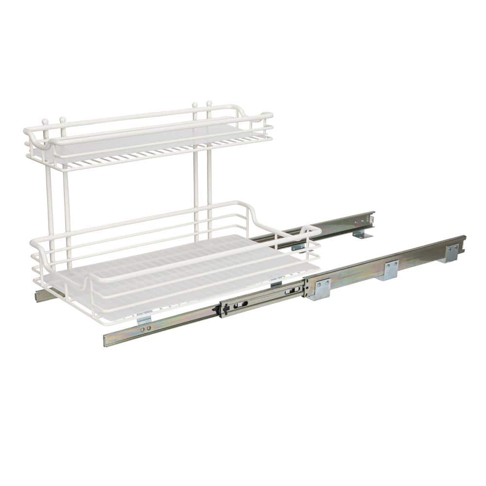 White Powder-Coated Steel 2-Tier Pull-Out Storage Organizer