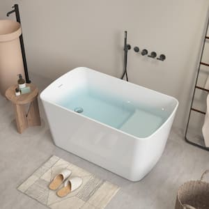 49 in. Sit-In Acrylic Square Freestanding Non Whirlpool Glossy White Soaking Hot Bathtub with Chrome Overflow and Drain