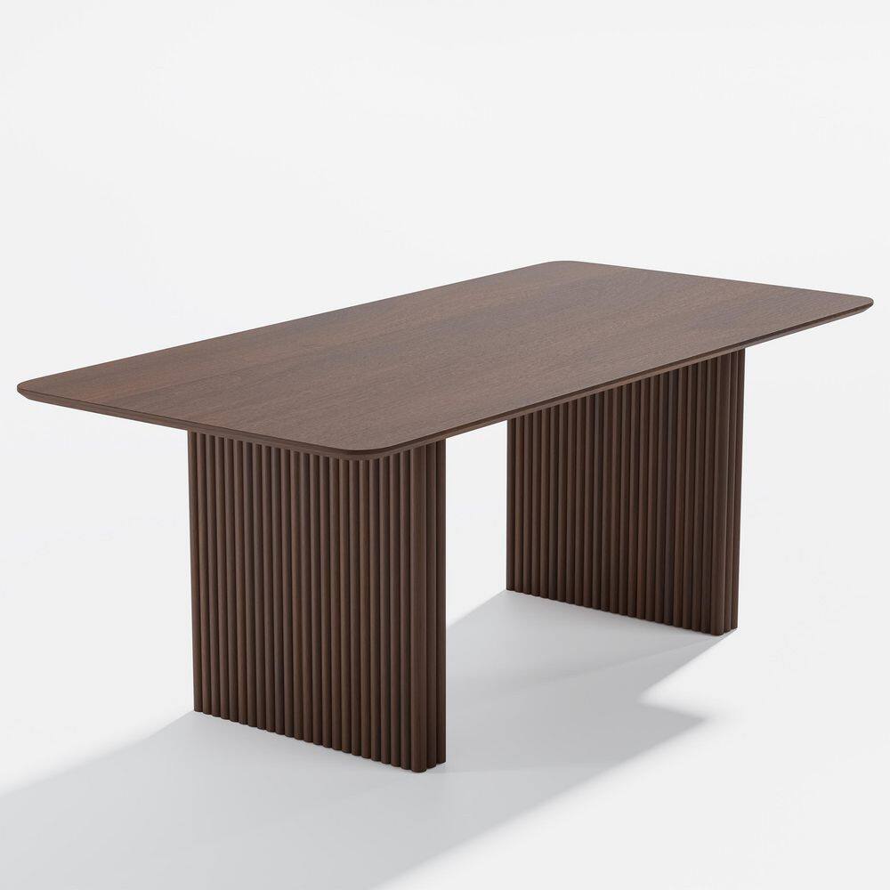 Rectangle Walnut Wood 67 in. W Double Pedestal Dining Table Seats 6