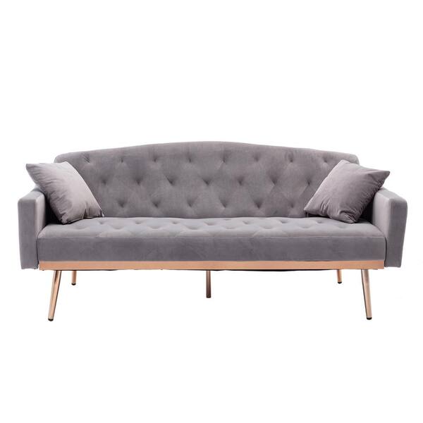 Homefun 65 In Gray Velvet Upholstered, Upholstered Tufted Sofa Bed