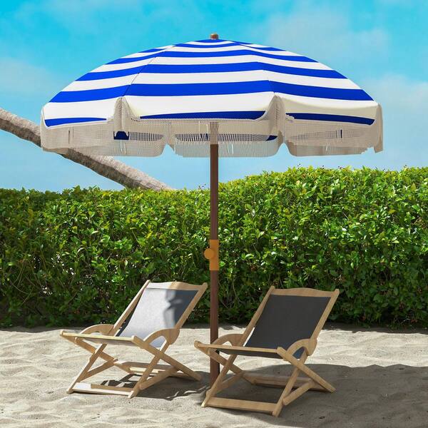 6.2 ft. Portable Beach Umbrella, UV 40+ Ruffled Outdoor Umbrella with Vented Canopy, Carry Bag, Blue Stripe