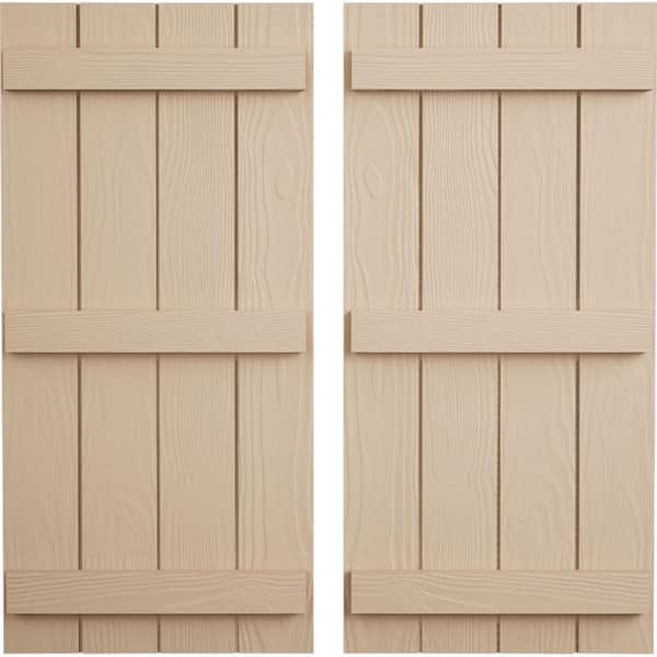 Ekena Millwork 22 in. x 66 in. Timberthane Polyurethane 4-Board Joined Board-n-Batten Sandblasted Faux Wood Shutters Pair