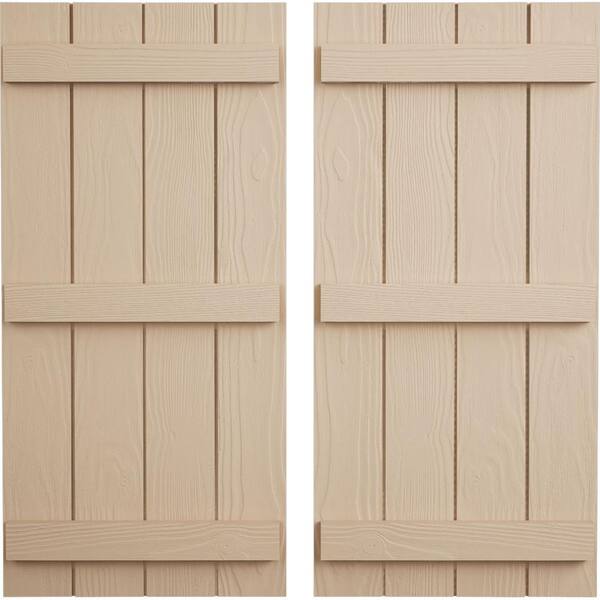 Ekena Millwork 22 in. x 70 in. Timberthane Polyurethane 4-Board Joined Board-n-Batten Sandblasted Faux Wood Shutters Pair