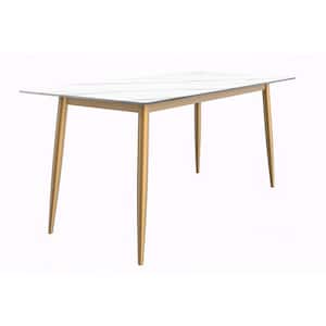 Zayle Mid Century Modern White Sintered Stone Tabletop 71 in. 4 Legs Dining Table Seats 6