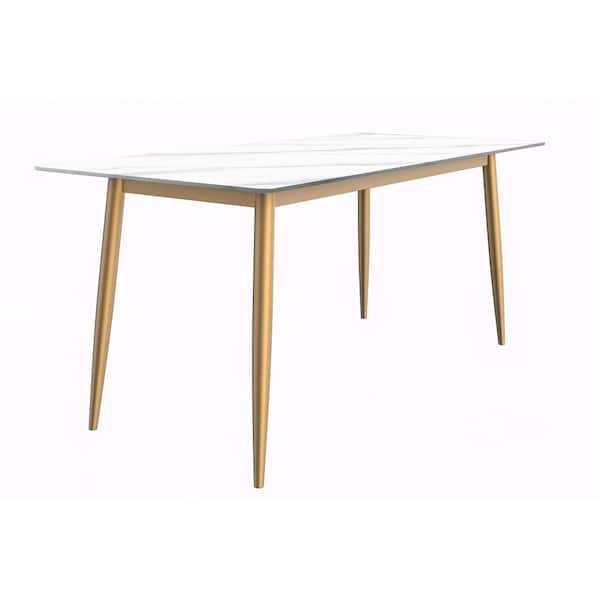 Leisuremod Zayle Mid Century Modern White Sintered Stone Tabletop 71 in. 4 Legs Dining Table Seats 6