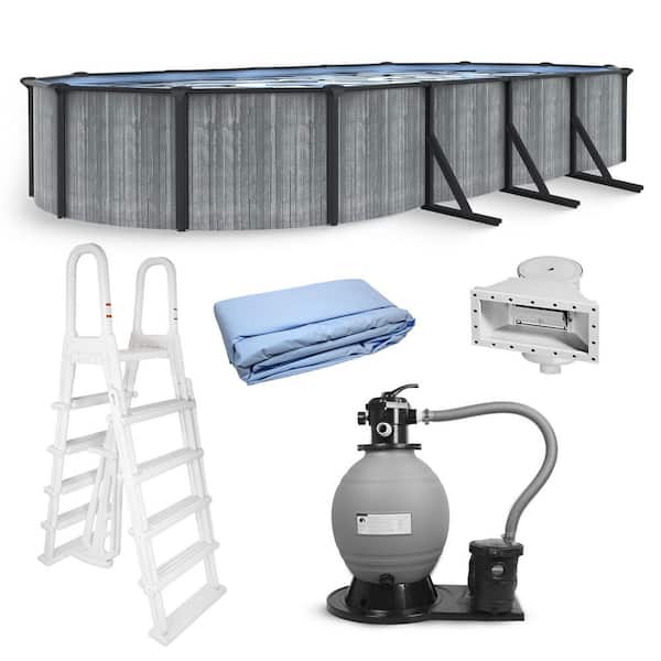 San Pedro 15 x 30 ft. Oval 52 in. Deep Above Ground Pool Package w/ 6 in. Top Seats, Sand Filter, Ladder, Skimmer, Liner