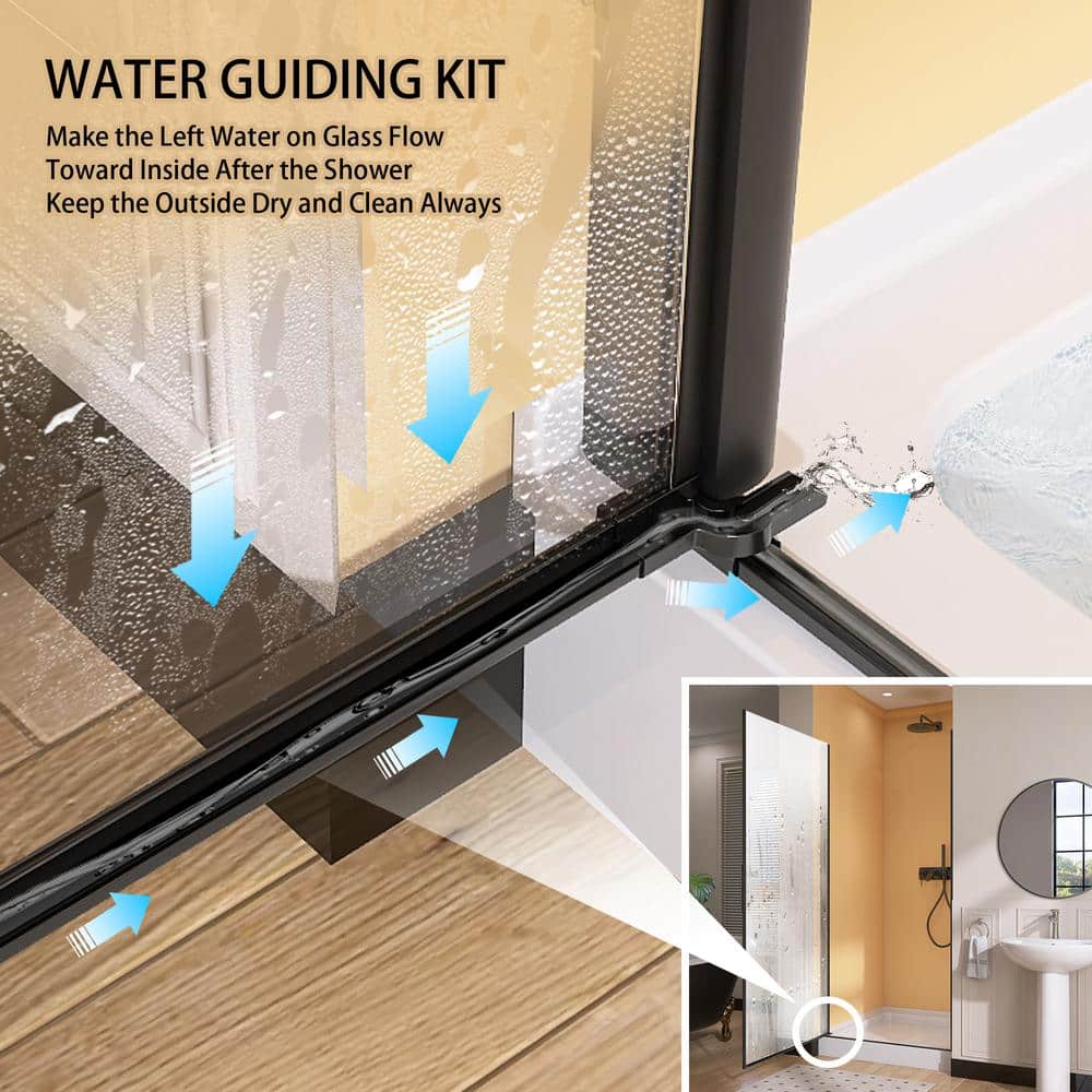 Matte Black Frameless Pivot Shower Door with Clear Tempered Glass