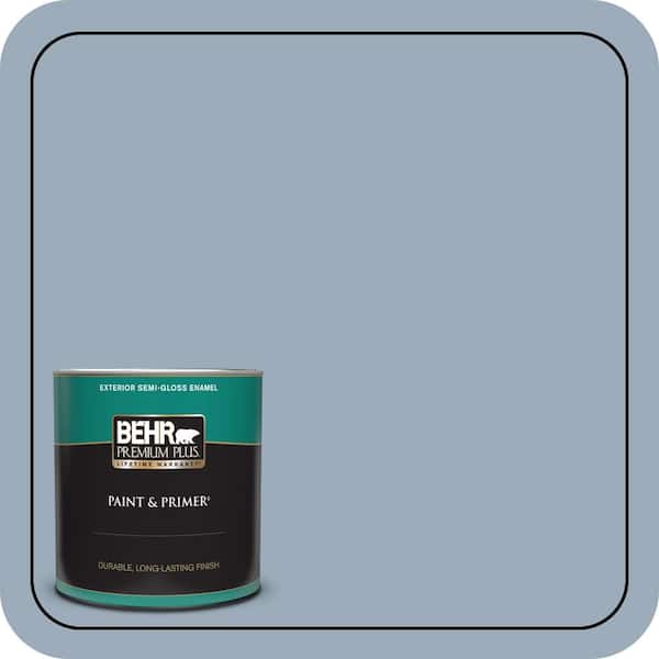 BEHR PREMIUM PLUS 1 qt. #570F-4 Blue Willow Semi-Gloss Enamel Exterior Paint & Primer