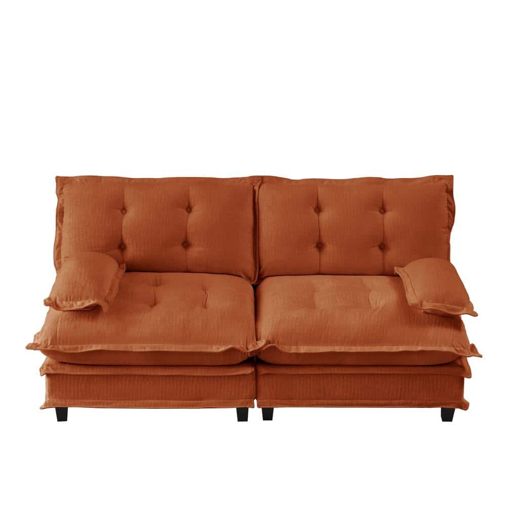 Modern Modular 77 in. Armless 2-piece Chenille Lattice Seat Cushion Sectional Sofa in Orange